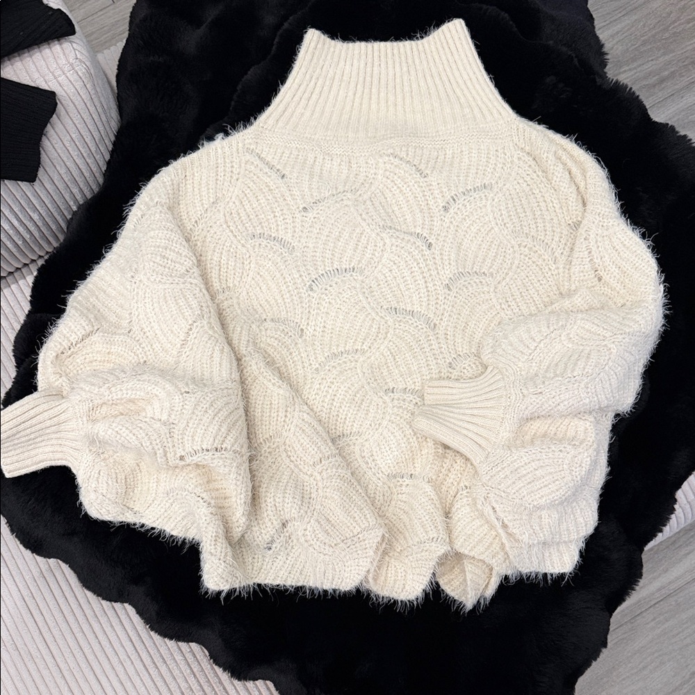Anthropologie Cream Cable Knit mock Neck Poncho